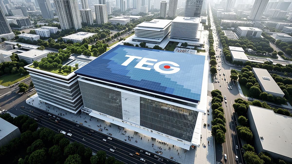Trina BIPV colored glass facade integrated into commercial building