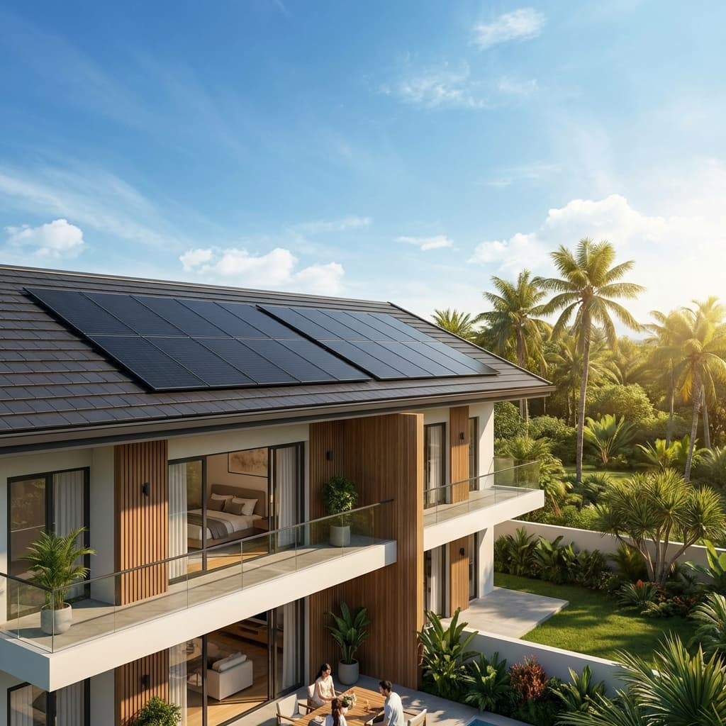 Solar panels on a Malaysian home roof