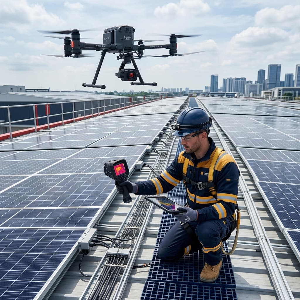Drone thermal imaging scan and technical inspection of solar PV panels