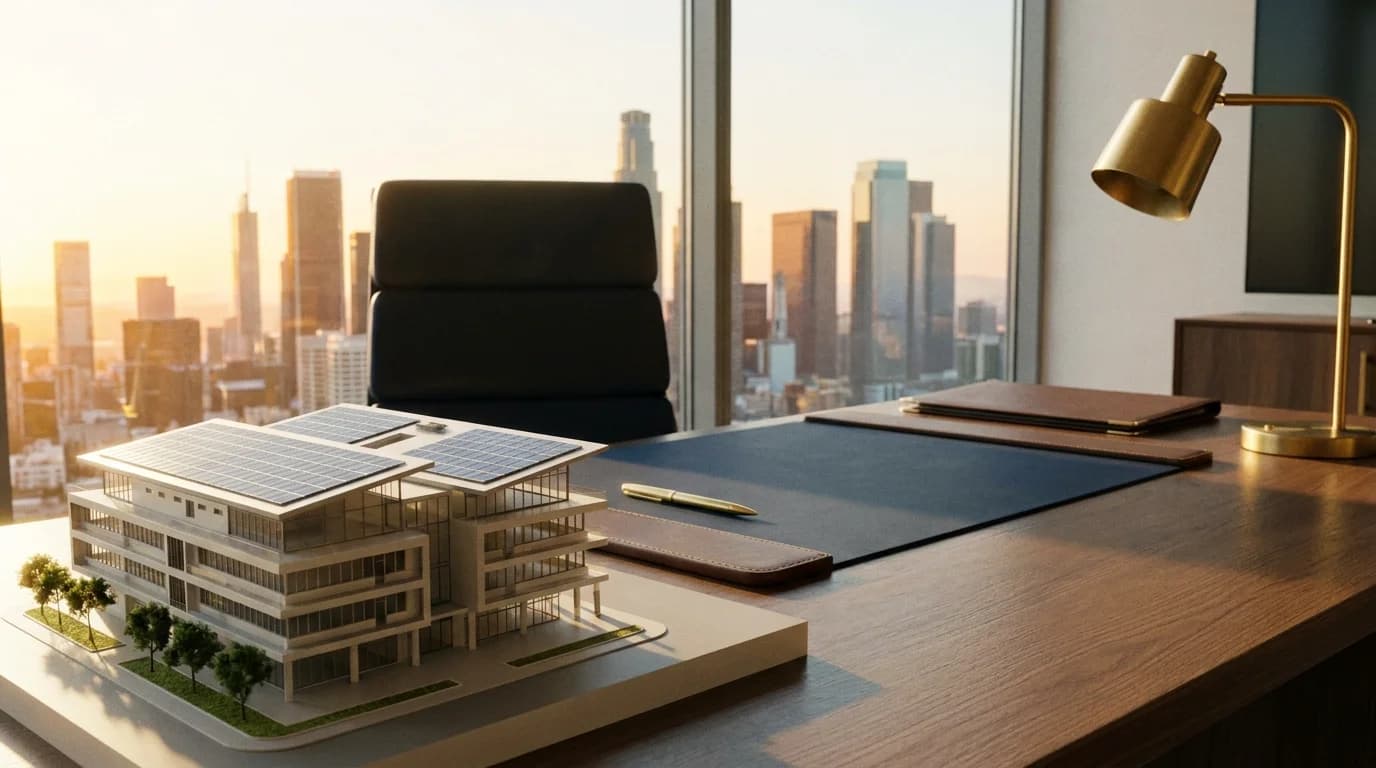 Illustrative AI concept of a commercial rooftop solar investment