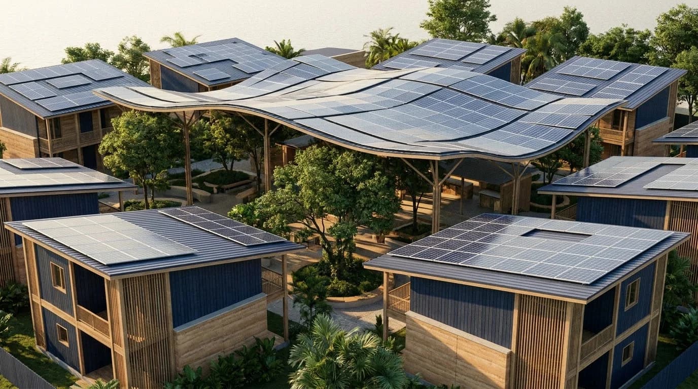 Ilustrasi konsep solar komuniti Malaysia, dijana dalam Google Flow
