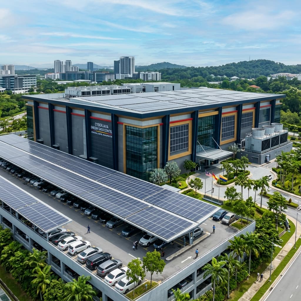 Green data center facility in Malaysia equipped with solar carport and roof PV