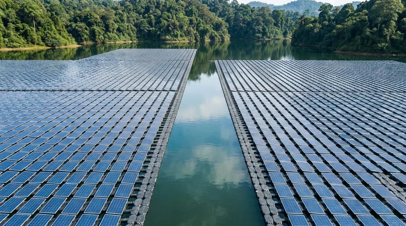Illustrative Malaysian floating solar concept, generated in Google Flow