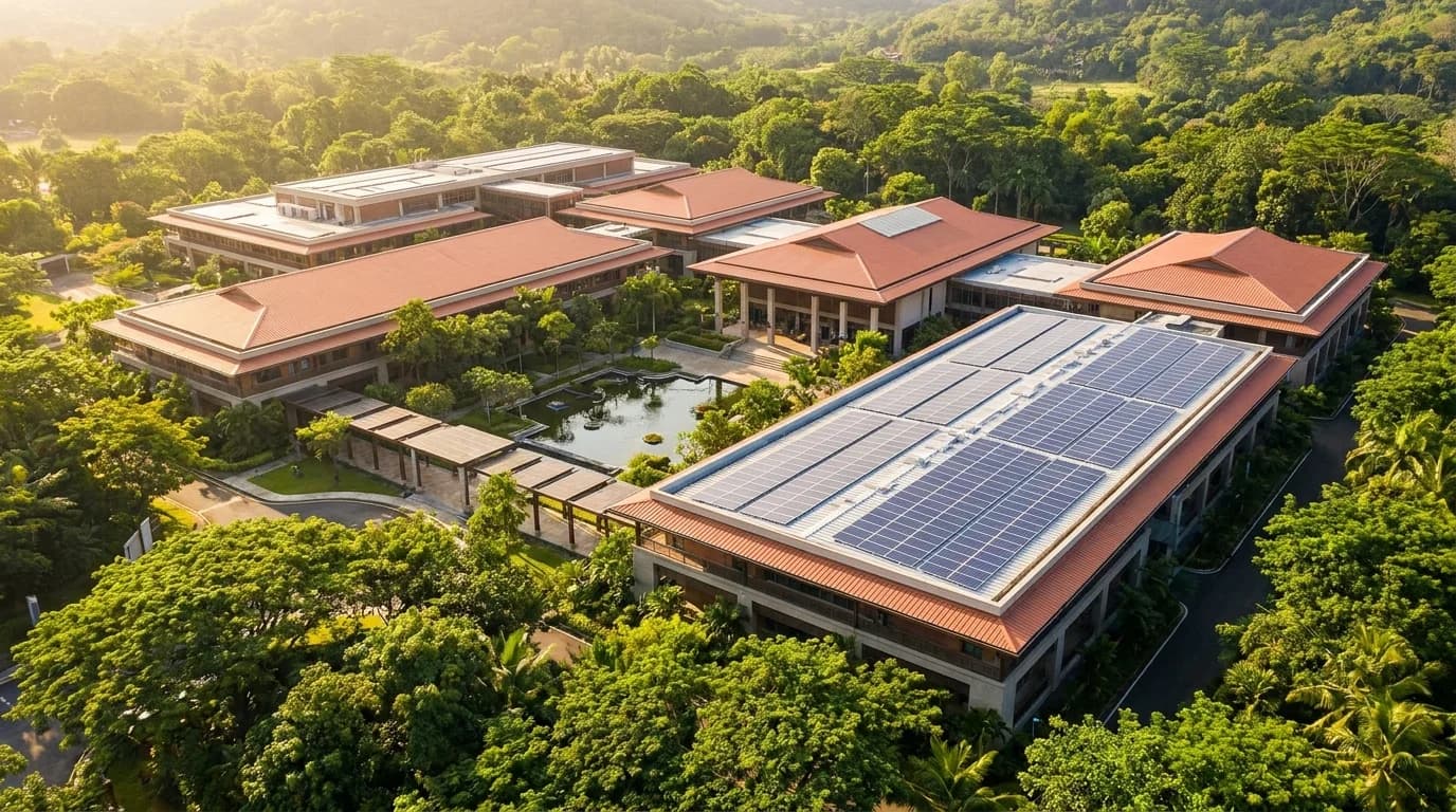 Fasiliti awam Malaysia berilustrasi dengan solar atas bumbung