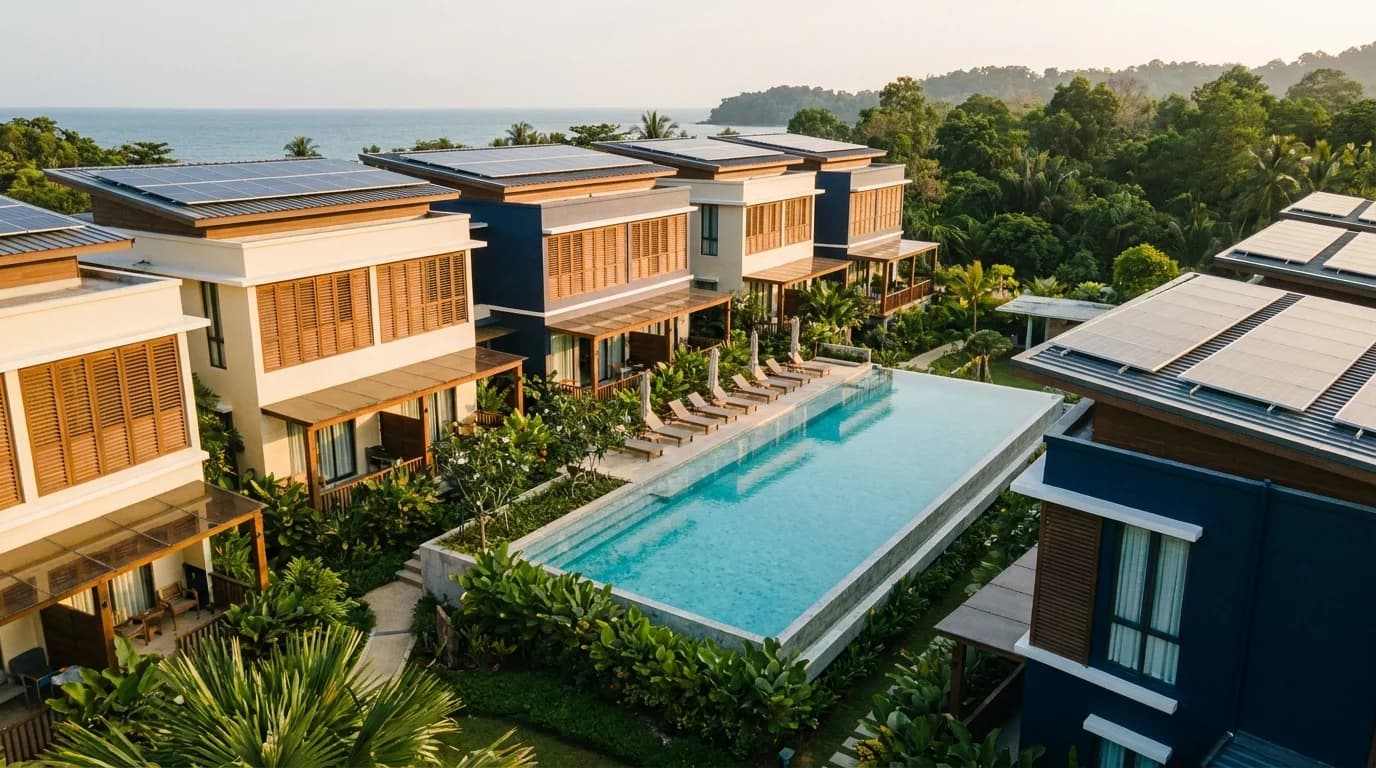 Ilustrasi hotel Malaysia dengan solar bumbung