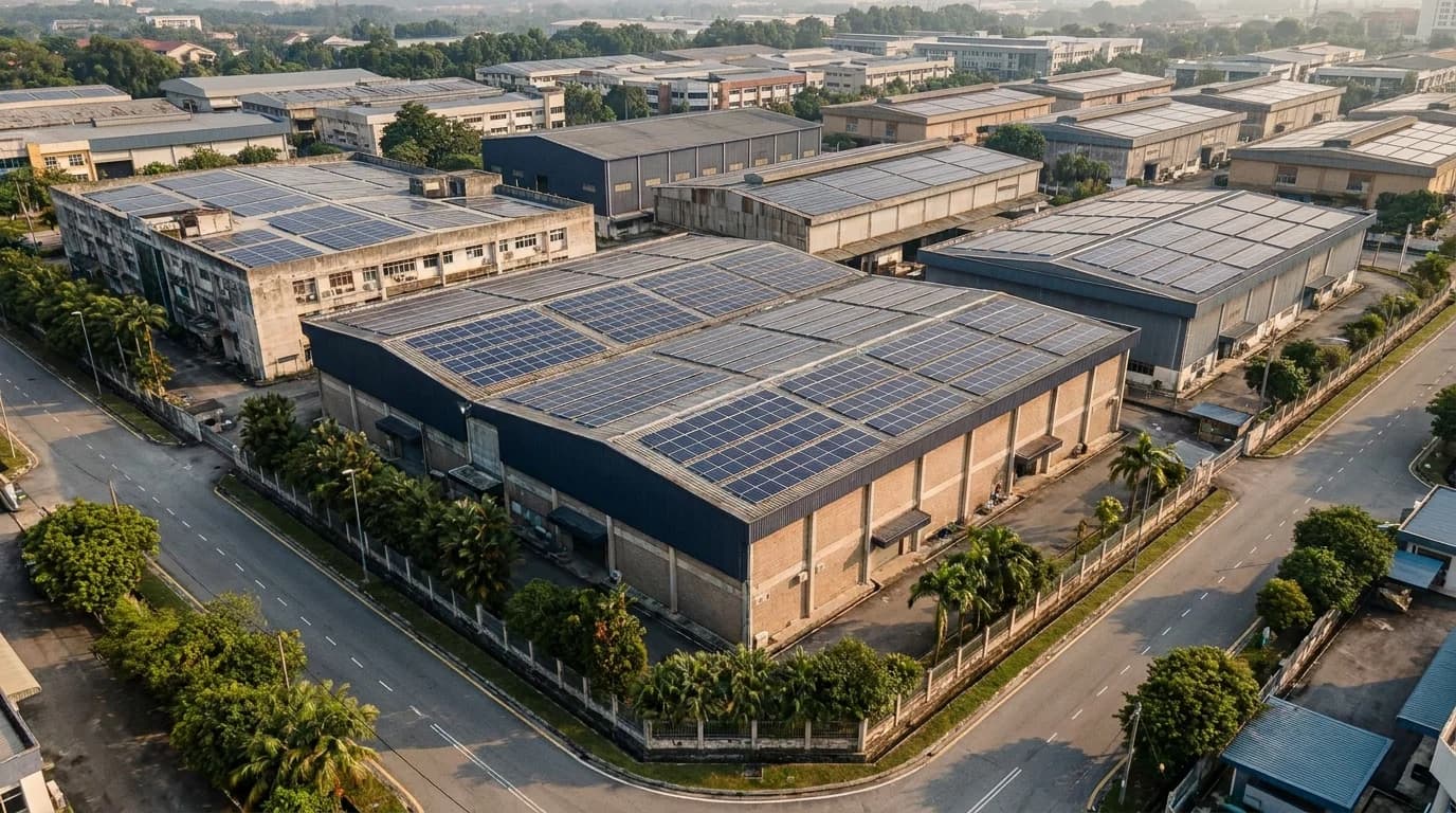 Konsep AI ilustrasi solar atas bumbung untuk kilang Shah Alam Seksyen 15