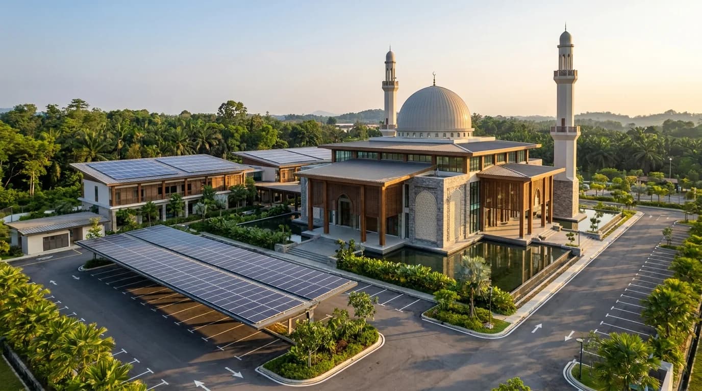 Ilustrasi masjid di Malaysia dengan solar bumbung