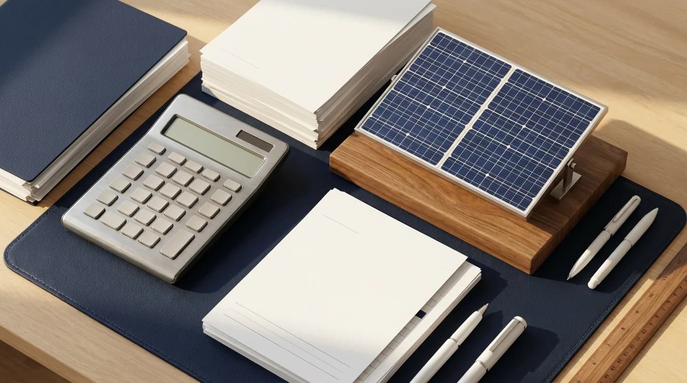 AI-generated illustrative concept: CFO energy GITA tax incentive and capital allowance documentation for commercial solar