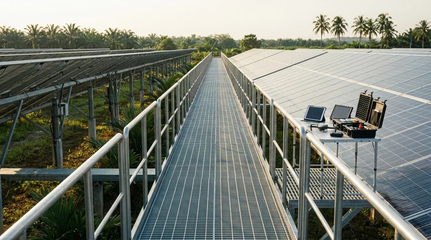 Konsep ilustrasi O&M solar Malaysia, dijana dalam Google Flow