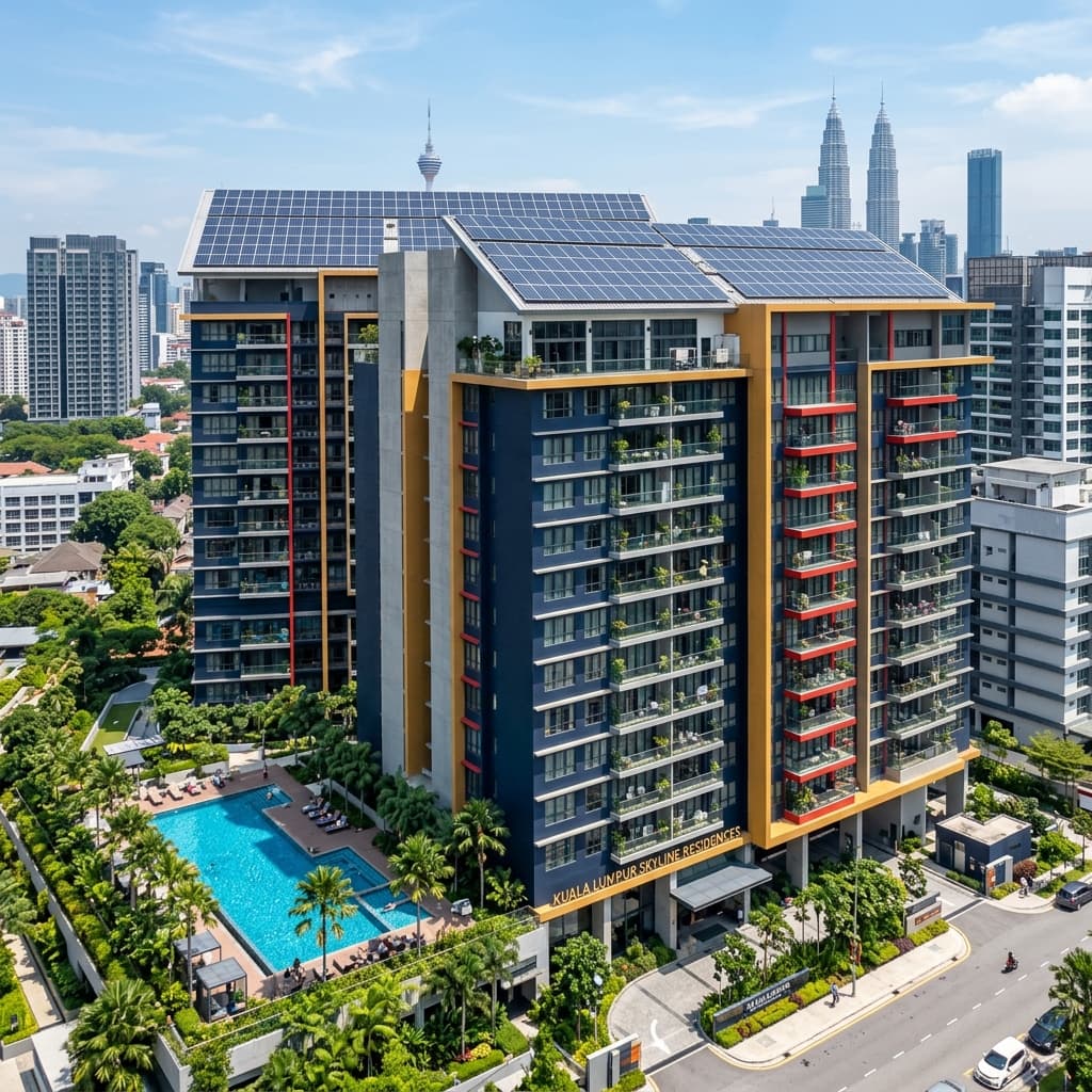 High-rise strata residences with rooftop solar in Malaysia