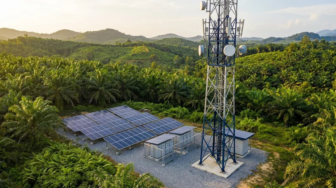 Illustrative concept: Solar and battery power for a remote telecommunications tower