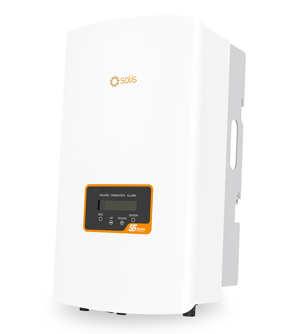 Close-up view of a Solis string inverter body and heat sink